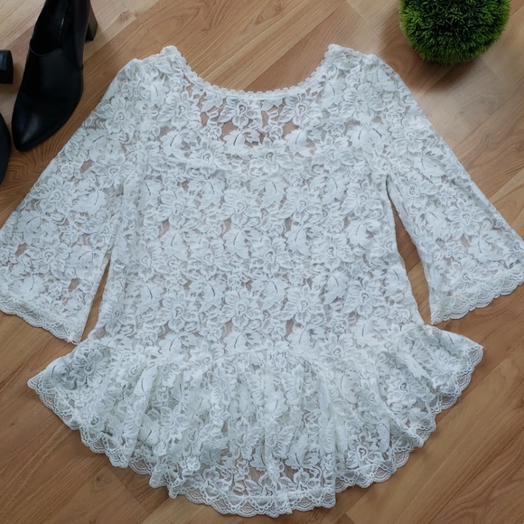 Free People Bell Sleeve Ivory Lace Top - Picture 12 of 15